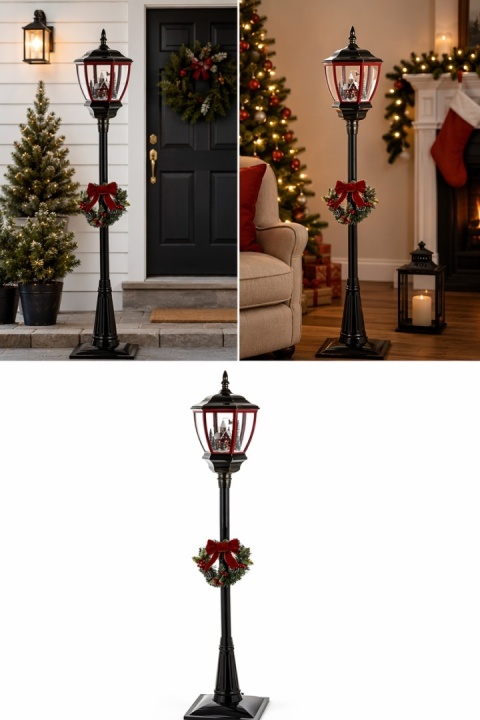 180 cm LED lantern with animated scene, swirling snow, and 8 melodies (179881) - power adapter included