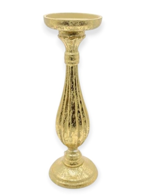 Świecznik drewniany 34cm złoty przecierany wysoki (TG74271-2)
