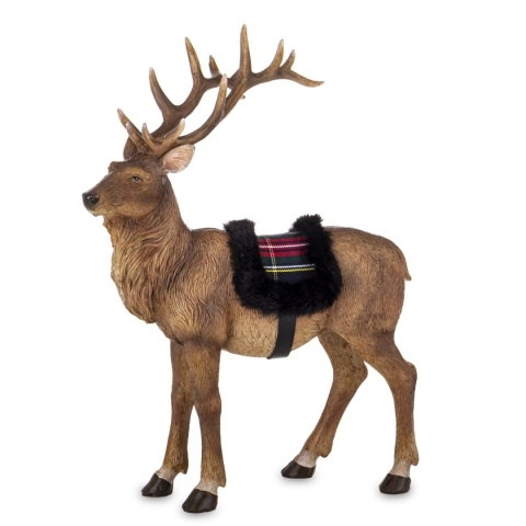 Standing deer with fur cap, polyresin (180929)