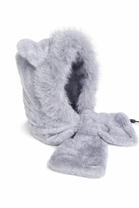Fur scarf with ears, gray (600165399)