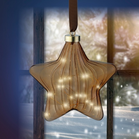 Gwiazda szklana 20cm miodowa 15LED (487591)