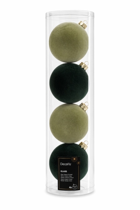 Kpl.4szt bombki szklane fi 10cm welur mix zieleń (062290)