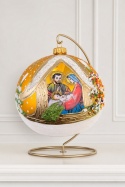 150mm matte gold glass bauble with the Holy Family (single piece)