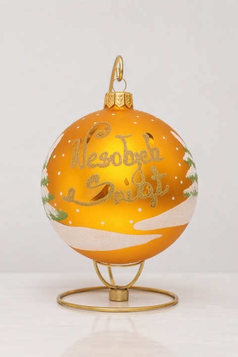 150mm matte gold glass bauble with the Holy Family (single piece)