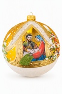 150mm matte gold glass bauble with the Holy Family (single piece)