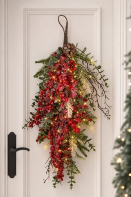 70 cm garland with red berries and mixed branches (180671) 70x23 cm