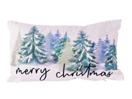 Poduszka 28x48cm biała Marry Christmas z choinkami (TG80087)