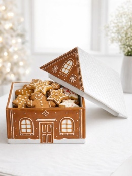 Ceramic container house 20.5 cm white roof, opening (8284)