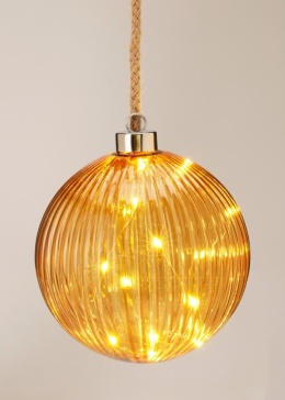 Kula szklana 14cm miodowa 15LED karbowana (AAB201010)