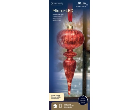 Wisior szklany czerwony na wstążce 10LED (480206)
