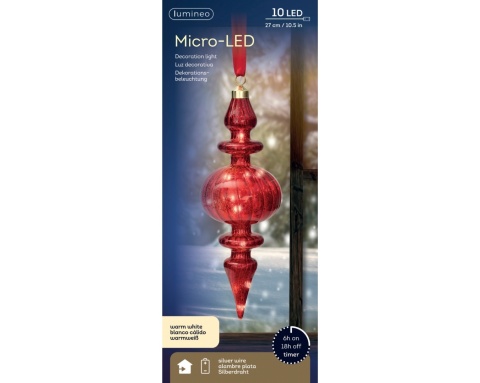 Wisior szklany czerwony na wstążce 10LED(480207)