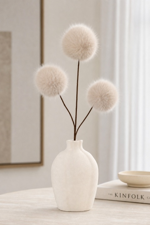 Gałązka 70cm z 3-ma pomponami ecru (531377)