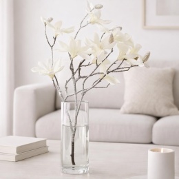 Ecru magnolia branch with snow-covered small flowers 65cm (CV36630)