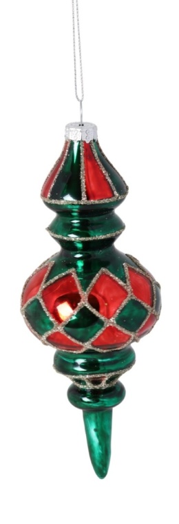 Bombka sopel szklany zielono-czerwony (4967) 15cm-10%