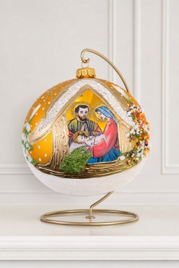 150mm matte gold glass bauble with the Holy Family (single piece)