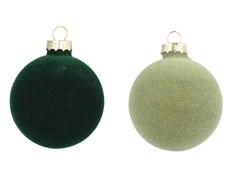 Kpl.10szt bombki szklane fi 6cm welur mix zieleń (062272) tuba