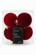 Kpl.6szt bombki szklane fi 8cm welur mix czerwony (062285) tuba