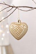 Glass heart ornament, decorated, ecru opal (071497)