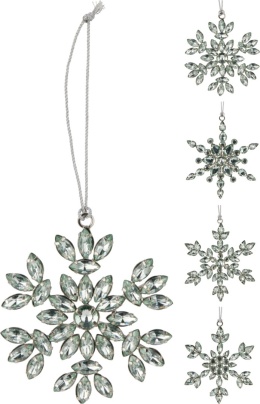 Zawieszka śnieżynka metalowa z kamieniami fi10cm (513203)