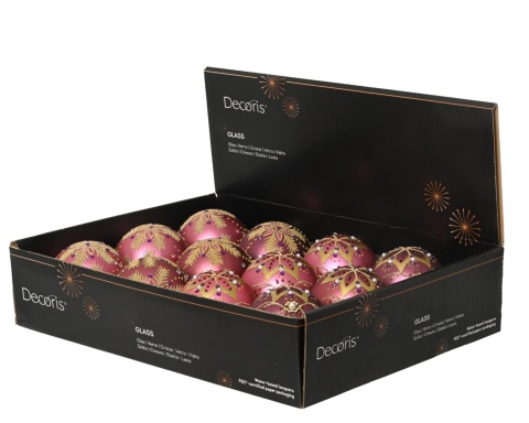 8cm dark pink glass bauble with a gold snowflake and pearls (071579)