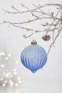 Bombka szklana bączek karbowany ice blue z brokatem (071270)