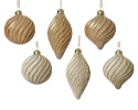 Bombka szklana karbowana sopel biały mat złoty brokat (071701)