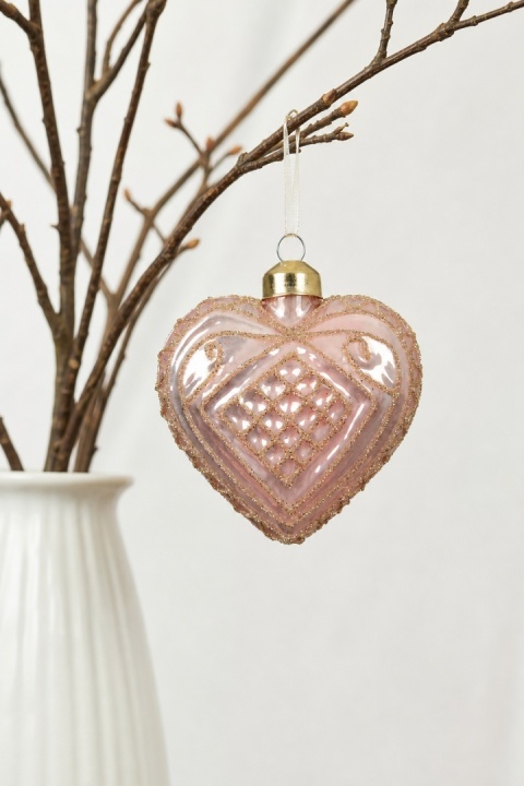 Decorated glass heart ornament - ​​opal pink (071497)