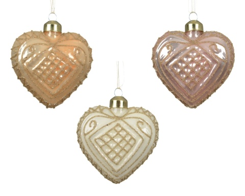 Decorated glass heart ornament - ​​opal pink (071497)