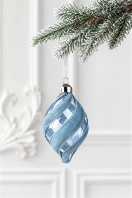 Blue glass icicle ornament with velvet stripes (071831)