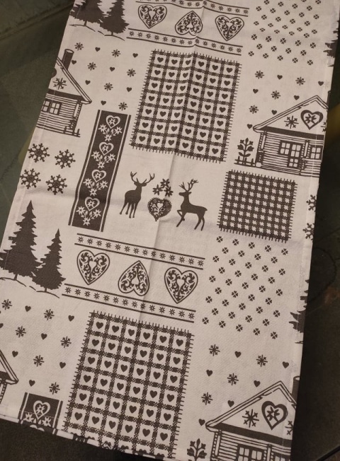 Bieżnik 40*150cm bawełniany biały z szarymi domkami (SJ6-415) -40%