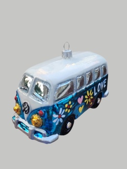 Bauble form: VW car white and blue with flowers (143)SE