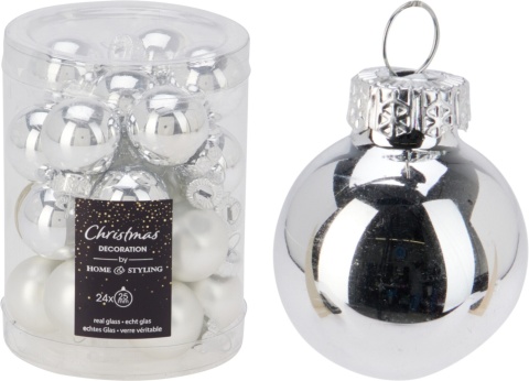Bombki szklane 25mm srebro błysk/mat mix(502645)