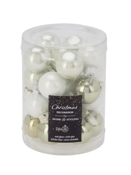 Glass baubles 25mm green/white opal mix (502652)