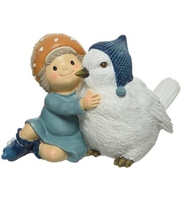 Dziewczynka z ptaszkiem ceramiczna niebieska czapka h:10,5*16,7*8,7cm (521663)-20%