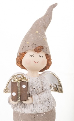 Elf chłopiec ceramiczny z paczką na podstawie (139564)-20%
