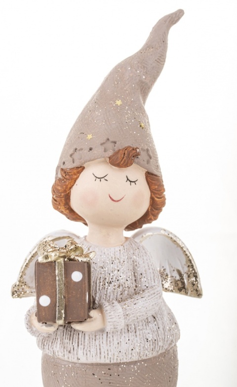 Elf chłopiec ceramiczny z paczką na podstawie (139564)-20%