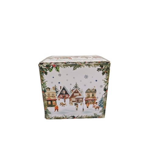 Christmas Village porcelain cup, jug and saucer, decorative box