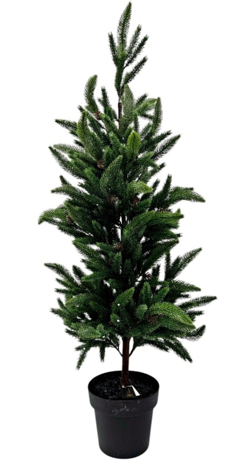 Choinka zielona 120cm szroniona PE z szyszkami w doniczce (RF0631)