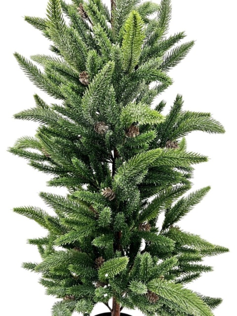 Choinka zielona 120cm szroniona PE z szyszkami w doniczce (RF0631)