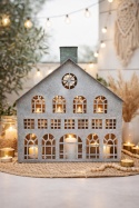 Winter lantern house for candles, gray metal roof (JK0141)