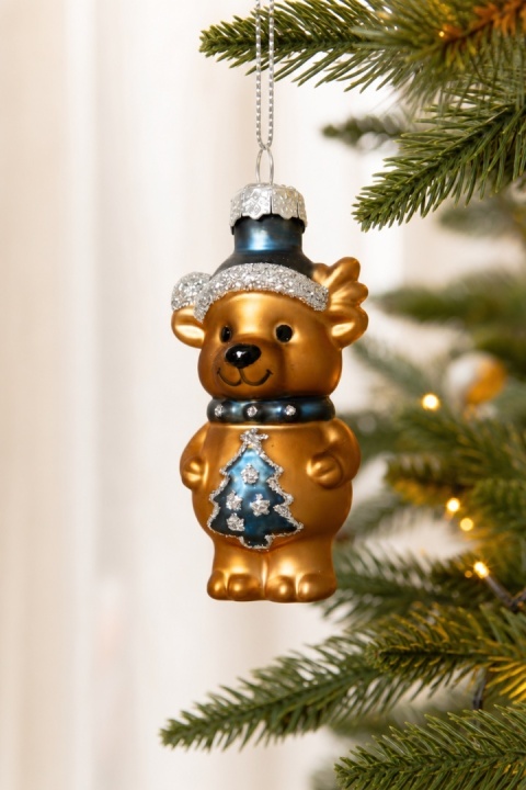Glass ornament: Teddy bear with Christmas tree (123958)