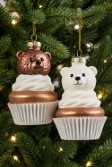 Glass ornament: Cupcake with a white teddy bear (124124)