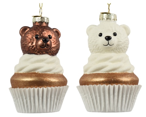 Glass ornament: Cupcake with a white teddy bear (124124)