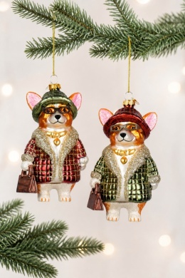 Glass ornament: Dog in glasses and a red coat (124013)