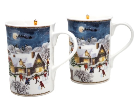 Kpl. 2-ch kubków ceramicznych "świąteczna wioska" (PG-19802) w ozdobnym pudełku
