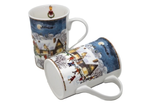 Kpl. 2-ch kubków ceramicznych "świąteczna wioska" (PG-19802) w ozdobnym pudełku