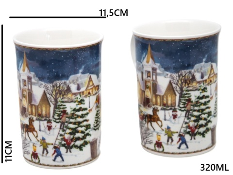 Kpl. 2-ch kubków ceramicznych "świąteczna wioska" (PG-19802) w ozdobnym pudełku