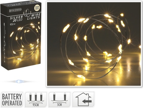 Lampki na druciku 20LED białe ciepłe 95cm na baterie (AX9731400)