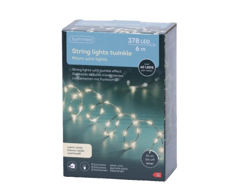 Lampki na druciku 378LED 6m ciepłe (496605;496890)