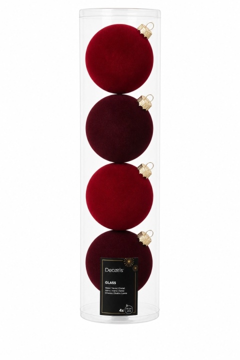 Kpl.4szt bombki szklane fi 10cm welur mix czerwony (062291) tuba